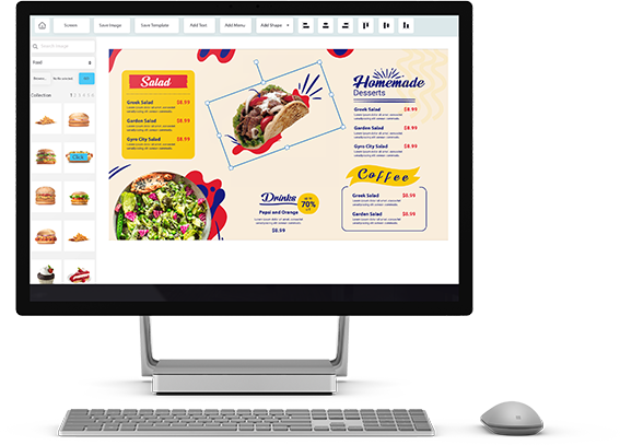 Branded menu board template on a screen