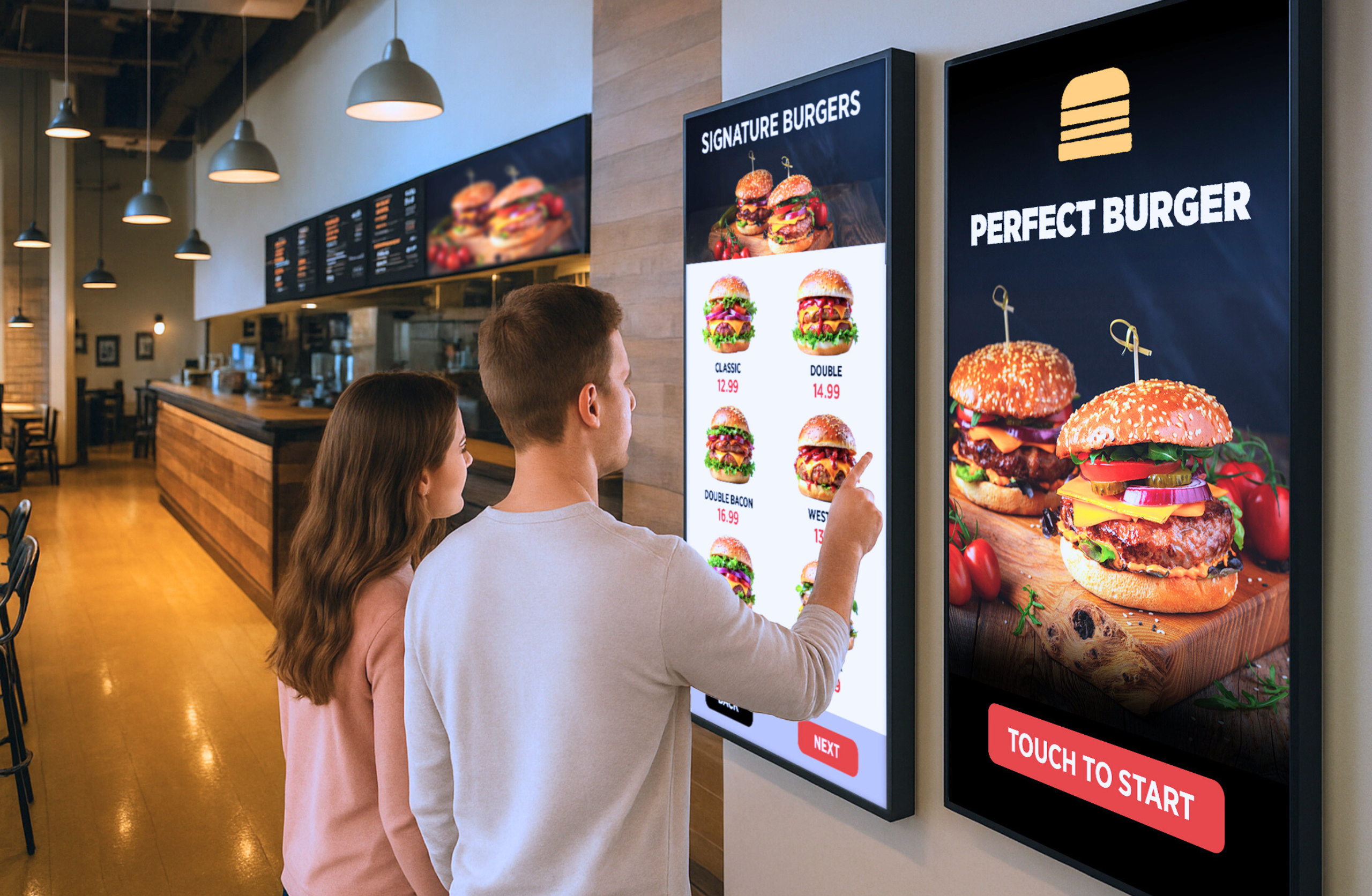 Digital menu board in a restaurant